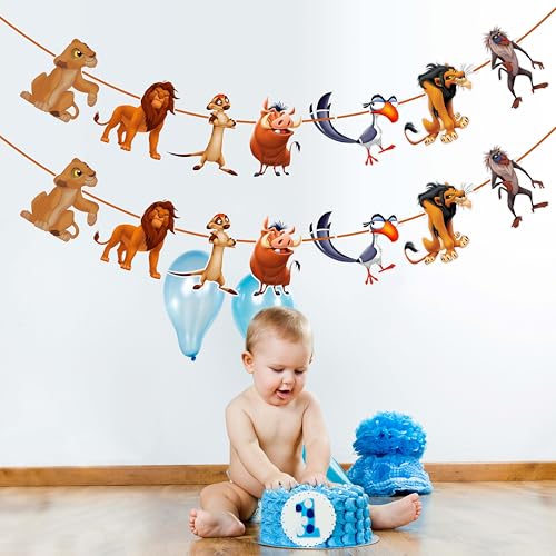 Image of The Lion Kng Garland Decoration - Jungle Safari Birthday Banner, Wild Animal Theme Party Hanging Garland for Kids, First Birthday Baby Shower Decor, Cartoon Inspired Jungle Party Supplies