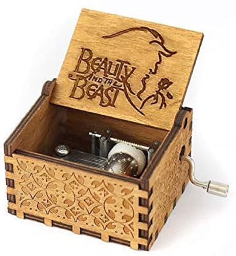 Image of Zesta Beauty and the Beast Wooden Musical Box Gift | Vintage Music Crank Mini Collectible for Girlfriend, Boyfriend, Husband, Wife | Unique Musical Gifts for Music Lovers | Classic Wooden Box