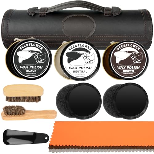 Shoe Polish Kit with Brush & Applicator, Travel Case