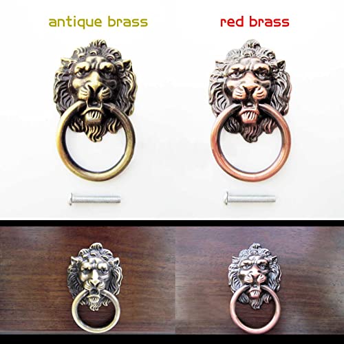 Image of CALANDIS 2xRetro Lion Head Pull Handle Door Cabinet Dresser Drawer Knob Antique Brass