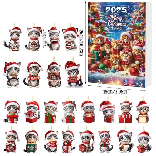 2025 Christmas Countdown Calendar 24 Days Of Christmas Countdown 2D Acrylic Cute Kitten Tree Ornaments For Dormitory, Home, School, Study Bedroom, Bookshelf For Women Men Kids Adults - Image 6