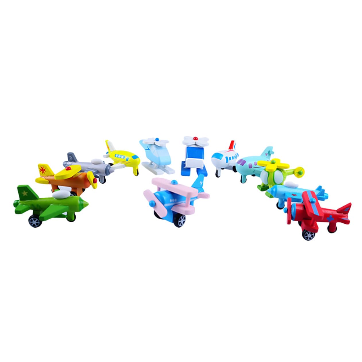 12 Pezzi Mini Aereo Giocattolo in Legno, Educativo Colorato Resistente Agli Urti, Set Didattico per Prima Infanzia e Regalo di Compleanno