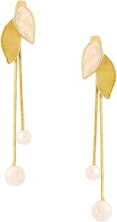 Yellow Chimes Earrings For Women Gold Tone Multicolor Leaf Designed Stone Pearl Dangler Earrings For Women and Girls Price In India