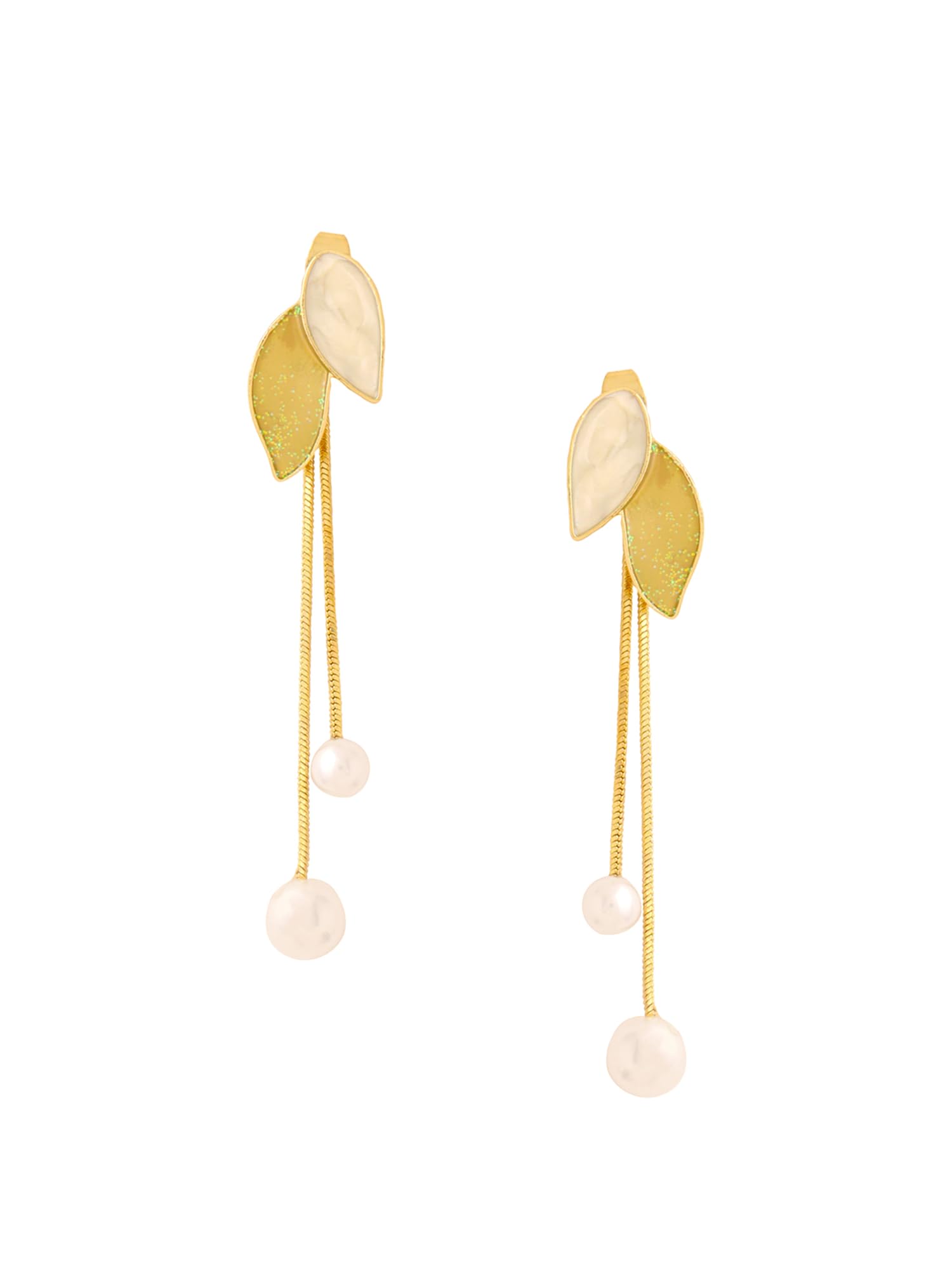 yellow chimes Earrings For Women Gold Tone Multicolor Leaf Designed Stone Pearl Dangler Earrings For Women and Girls-picture-47