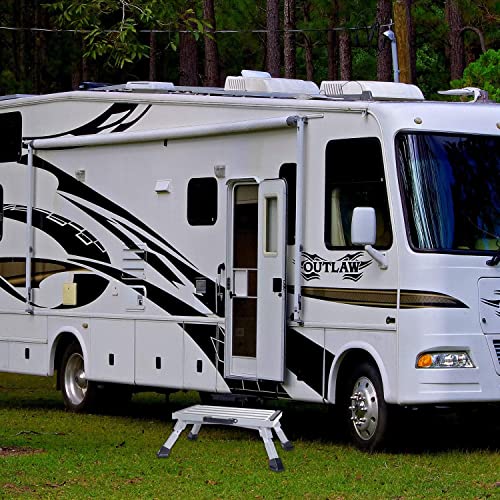 Homeon Wheels Safety Rv Steps, Adjustable Height Folding Platform Step With Non-Slip Rubber Feet, Handle, Reflective Strips And T Level, 16.5" X 12.2" Rv Step Stool, Supports Up To 1000Lbs #TOP1
