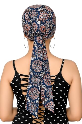 Image of Pure Cotton Double Layer Head Scarves Hair Wrap Cap, Adjustable Free Size Head Cover for Women, Girls, Under Helmet Cover