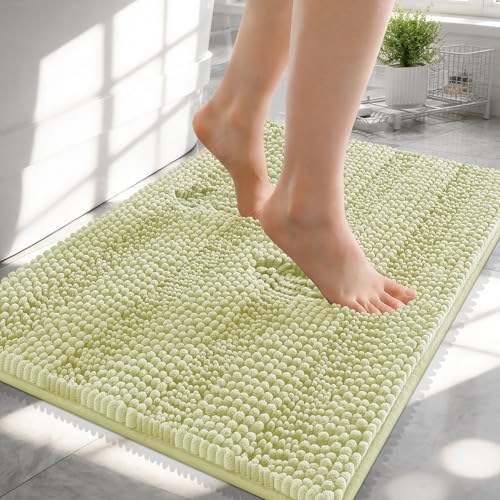 Image of OLANLY Thick Small Bathroom Rugs 24x16, Extra Soft Absorbent Chenille Striped Bath Rugs, Rubber Backing, Machine Wash, Bath Mats for Bathroom Floor, Tub and Shower, Home Decor Accessories, Vanilla