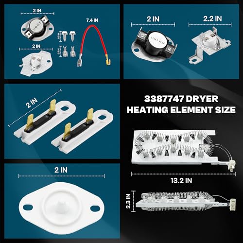 Image of MED7230HW1 MEDX700XL0 MED6230HW1 MEDX700XW0 MEDB765FC0 MEDB835DC4 MED7230HC1 MEDB765FW0 MED6230HW2 MEDB835DW4 MEDB855DC4 MED5500FW1 MED5630HW1 Dryer Heating Element Kit Fit For May-tag by TOMOON