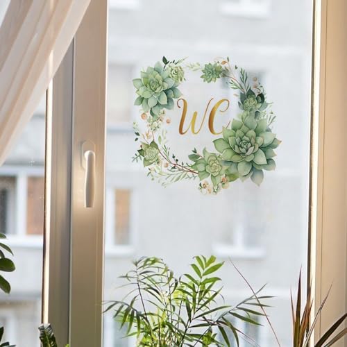 Toilette Blumen Grün Wandaufkleber Eucalyptus Pflanzen Blätter, PVC Toilettendeckel aufkleber Bad Möbel Tür Schild Dekor Abnehmbar und selbstklebend (VA-F018)