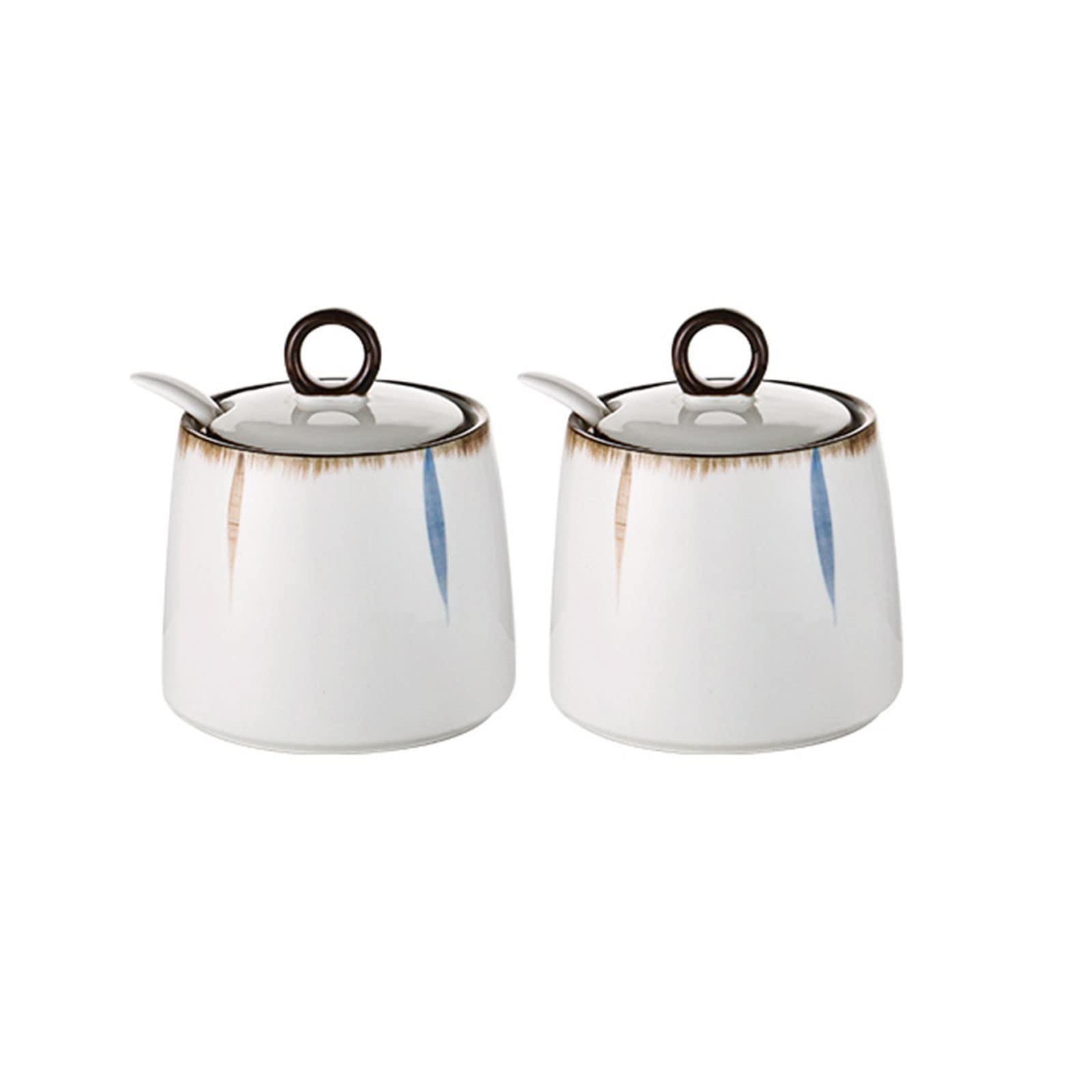 Boîtes Alimentaires, sucrier, Pots à épices, sucrier avec Couvercle et cuillère, boîtes à Sucre à café en céramique, Pot à Sucre, Pot à épices, Pot à sel, boîte d'assaisonnement - 2 Lots