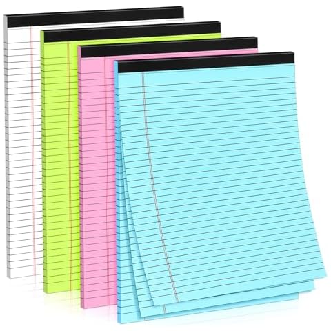 Tecmisse 4 Pack Note Pads 8.5 x 11, Colored Legal Pads, Ruled College Writing Pads, 30 Sheets of Each Paper Pads for School Supplies and Office Use (4 Colors) Cover