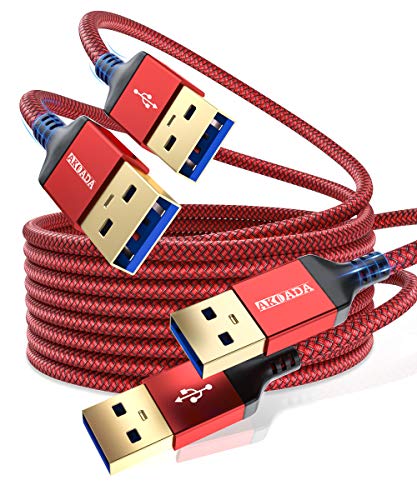 USB A to USB A 3.0 Cable 2pack(3.3ft+6.6ft),AkoaDa USB A Male to A Male Cable Double End USB Cord Compatible with Data Transfer Hard Drive Enclosures,Cameras,DVD Player,Laptop Cooler and More(Red)