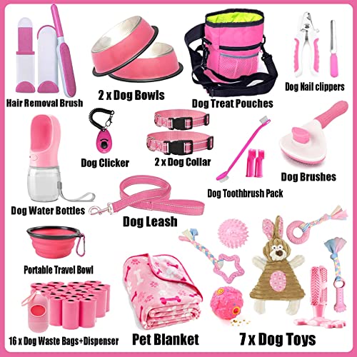 Puppy Supplies Starter Kit – 39-Piece Set of Puppy Essentials and Dog Stuff.includes Dog leash, Toys, Bowl, Brushes,and More.Perfect Welcome Home present for Your New Puppies-Pink Puppy Supplies Starter Kit – 39-Piece Set of Puppy Essentials and Dog Stuff.includes Dog leash, Toys, Bowl, Brushes,and More.Perfect Welcome Home present for Your New Puppies-Pink