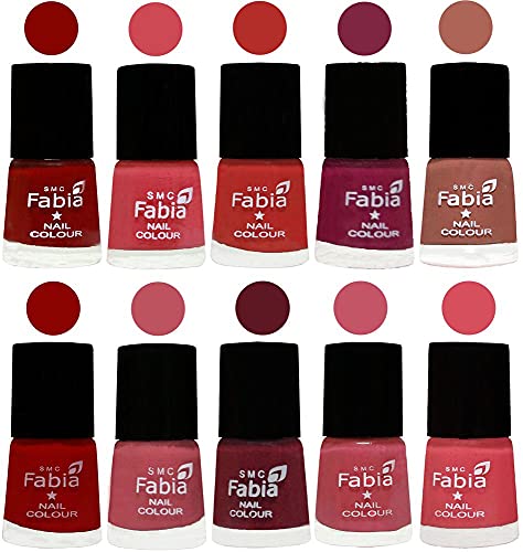 Image of SMC Fabia ALL IN ONE (PACK OF 10), Long Lasting Glossy Nail Polish, 6 ml Each, All Vibrant Colours,02357