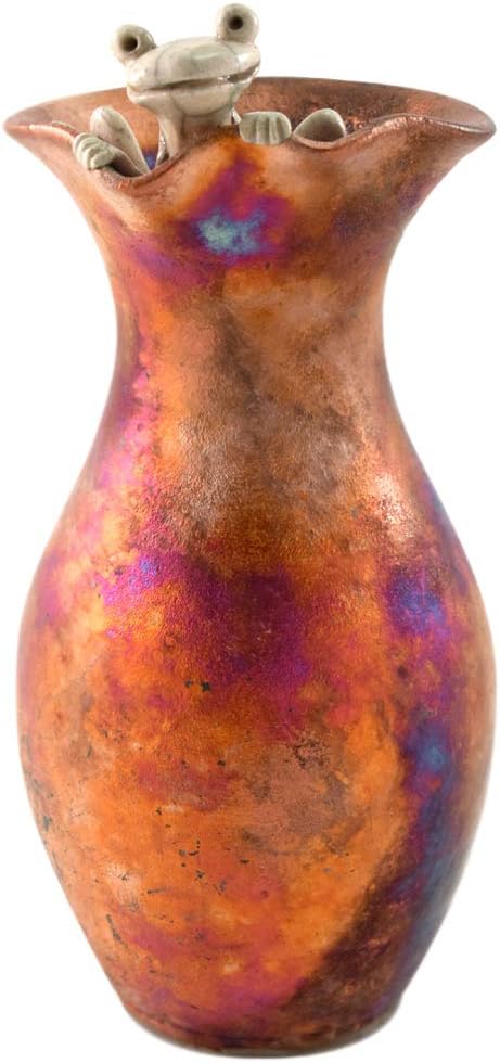 American Made Decorative Raku Pottery Vase with Peekaboo Frog Accent