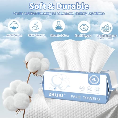 Image of Disposable Face Towels 200 Count, Ultra Soft & Thick Facial Towels for Sensitive Skin, Biodegradable & Lint-Free Makeup Remover Dry Wipes, Multi-Purpose Cleansing Towelettes for Face Wipes