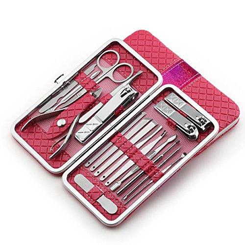 Yimart Manicure Pedicure Set Nail Clippers Kit Nail Tools Stainless Stee Nail Scissors Grooming Kit of 18pcs with Travel Case(Rose Red)