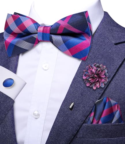 Image of Dubulle Mens Paisley Striped Bowtie Set Pre-tied Bowtie for Men and Pocket Square Set Wedding Business
