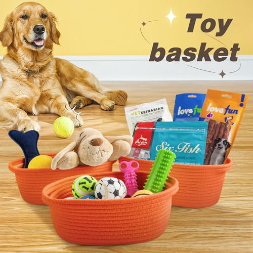 Image of Pro Goleem Small Woven Basket with Gift Bags and Ribbons Durable Baskets for Gifts Empty Small Rope Basket for Storage 12 inchX 8 inch X 5 inch Baby Toy Basket with Handles, Orange