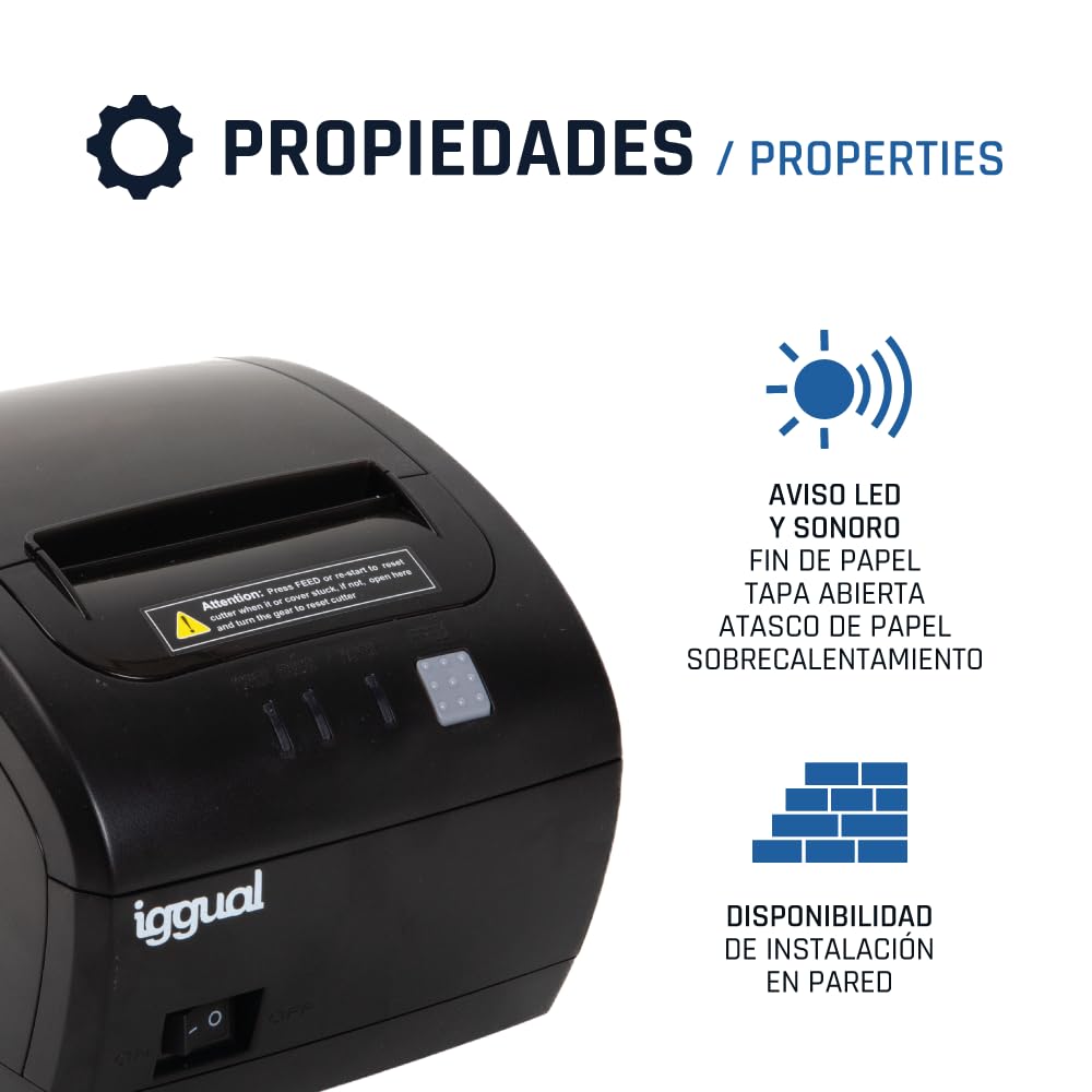 iggual Stampante termica per biglietti TP Easy 80- USB+RJ11, rotolo termico 80 mm, velocità 230mm/s, Windows,Linux, macOS. SDK :Windows Android, iOS,Emulazione ESC/POS. (14,5 x 18,9 x 14).