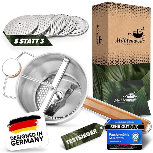 𝐌Ü𝐇𝐋𝐄𝐍𝐖𝐄𝐑𝐊 Passiermühle Edelstahl inkl. 5 Passiersieb-Einlagen...