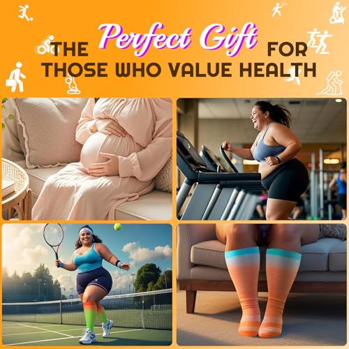 Image of Plus Size Compression Socks for Women & Men 3 Pairs, Wide Calf Extra Large 20-30 mmHg Knee High Support Socks for Travel, Running, Nurse