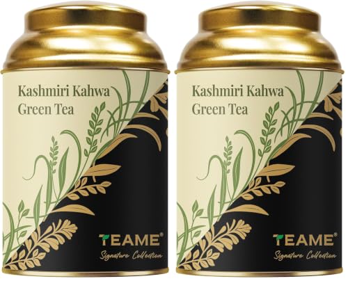 Image of TE-A-ME Kashmiri Kahwa Green Tea Tin 50gm | Premium Kahwa Kashmiri Tea | Desi Kahwa (Pack of 2)
