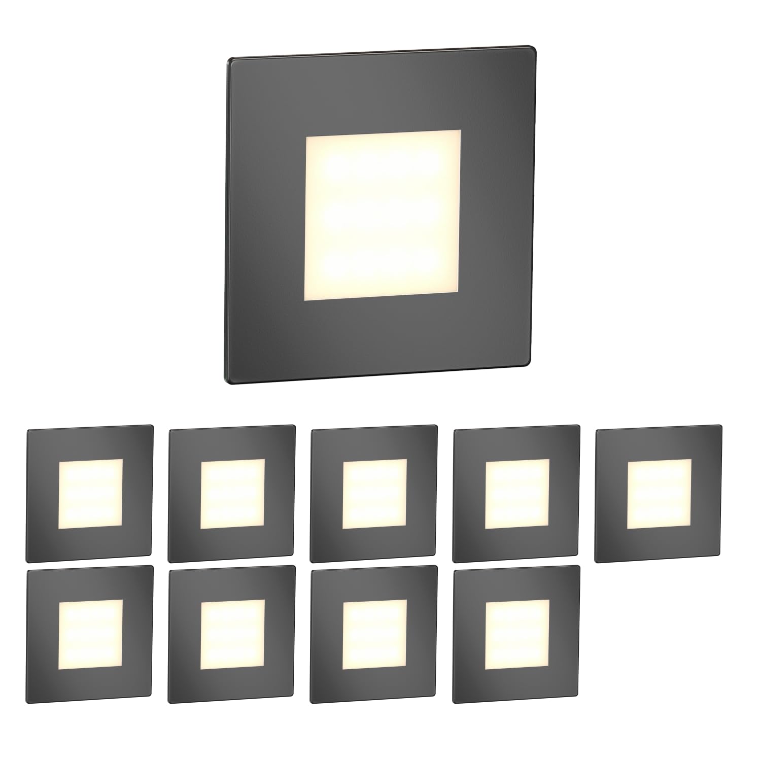 ledscom.de 10 LED Staircase Light/recessed wall Light FEX for Indoors and Outdoors Angular, Anthracite, 85 x 85mm, Warm White
