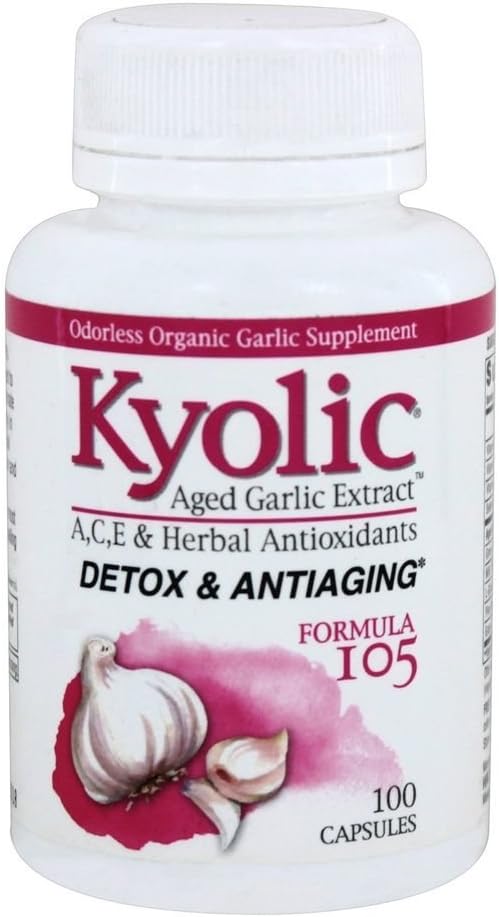 Aged Garlic Extract Formula 105, Detox and Anti-Aging, 100 Capsules (Packaging May Vary)