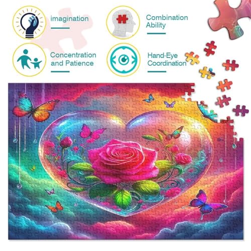 Puzzle de 1000 piezas de corazón rosa y mariposas, el regalo artístico ideal para adultos 3