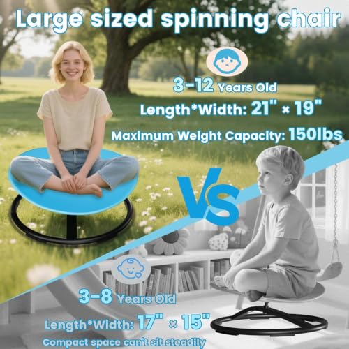 Image of Pterying 21 inch L x 19 inch W Large Size Spinning Chair for Autistic Kids, Ages3+ | Autism Sensory Products, Sensory Toys Gifts for Kids with Autism & ADHD, Training Body Coordination, Azure Rounded Shape