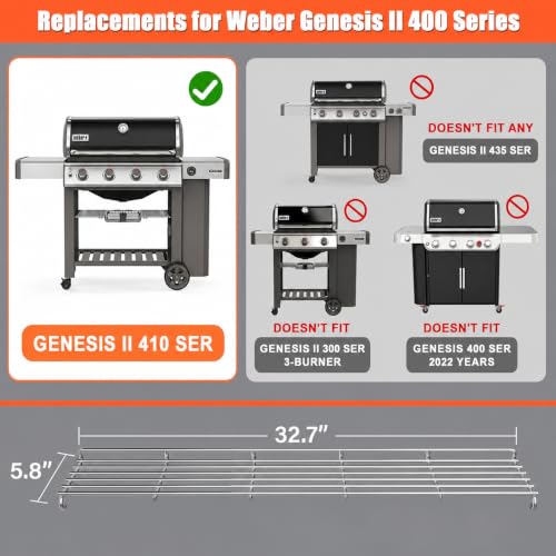 Image of QuliMetal 66045 Grill Warming Rack for Weber GS4 Genesis II E-410, II S-410, II SE-410 Grills, Grill Parts for Weber Genesis II 400 Series, SUS304 Stainless Steel Warming Rack for Genesis 66045