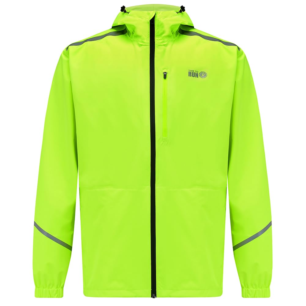 Time To RunMen's Pace Waterproof Running Jacket - Lightweight Waterproof Breathable & Windproof Reflective Trim & Three Pockets