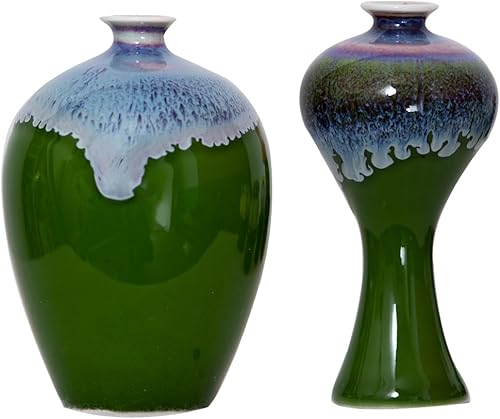 Juego de 2 mini jarrones de cerámica de porcelana esmaltada estilo morado (flor seca) para decoración del hogar y la oficina, sala de estar,
