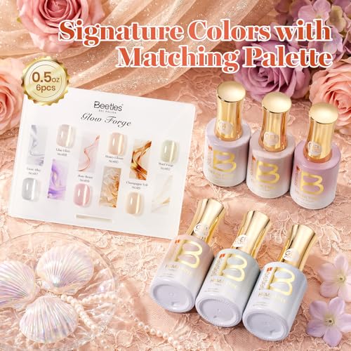 Image of Beetles Cat Eye Gel Nail Polish Set - Glow Forge 6 Colors 0.5Oz Full Size Glitter Gel Polish Kit Nude Pink Purple Blue Green Magnetic Effect Soak Off UV Salon at Home Manicure Gift