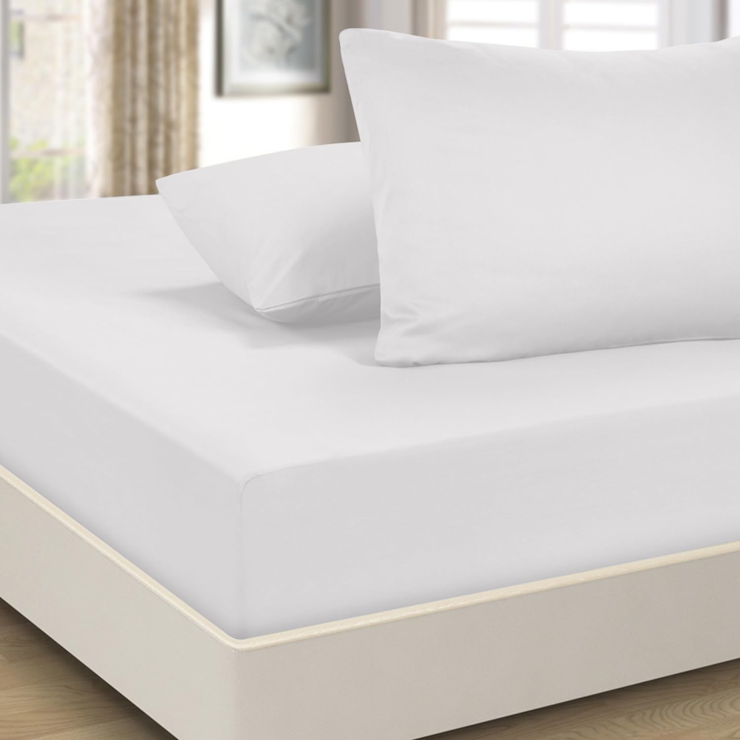 Imperial Rooms King Size Fitted Sheets - Extra Deep Brushed Microfiber White Bed Sheets 40...