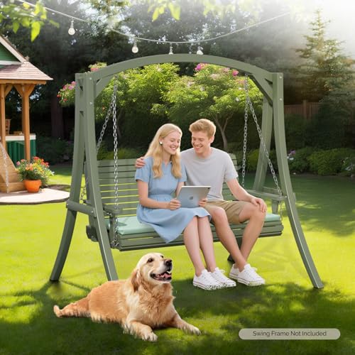 Image of VINGLI 5 FT Heavy Duty Porch Swing with Cushion, 880 LBS Wooden, Green
