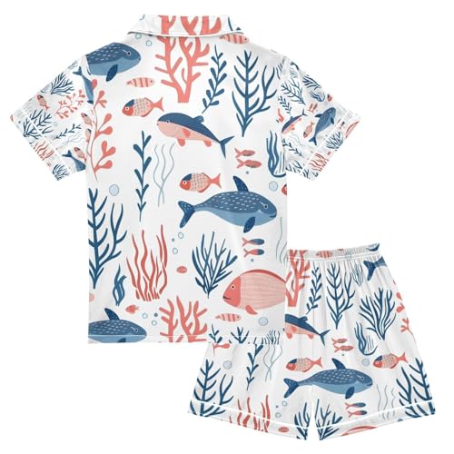 senya Fish Coral A Satin Summer Pajama Sets Silk Short Sleeve Button Down Sleepwear2