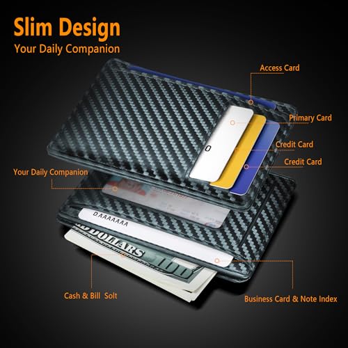Image of Travelambo Slim Minimalist Wallet for Men, RFID Blocking Credit Card Holder, Front Pocket ID Card Case, Gifts for Men, Husband, Boyfriend, Teenage