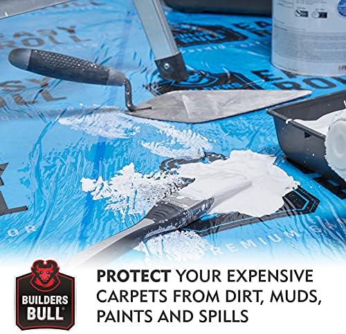 Heavy-Duty Carpet Protector  Strong Self-Adhesive Floor Protector  Premium Plastic Carpet Floor Covering - Waterproof Carpet Roll - Easy Unwind Plastic Carpet Protector  Safety Cutter Included