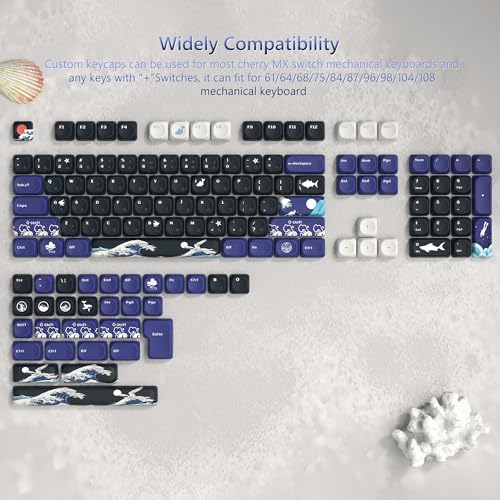 Image of Womier PBT Black Keyboard Keycaps, Japanese MOA Keycaps Set | Mechanical Keyboard Caps, Cute Custom Dye-Sublimation Keycap for 60 65 75 100 Percent, Kanagawa