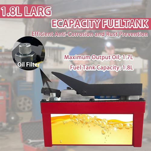 Image of Air Hydraulic Pump 0.45 Gal 10,000 PSI Reservoir NPT 3 /8 inch Oil Outlet, NPT 1 /4 inch Inlet, Air Hydraulic Foot Pump Made of Aluminum, Red