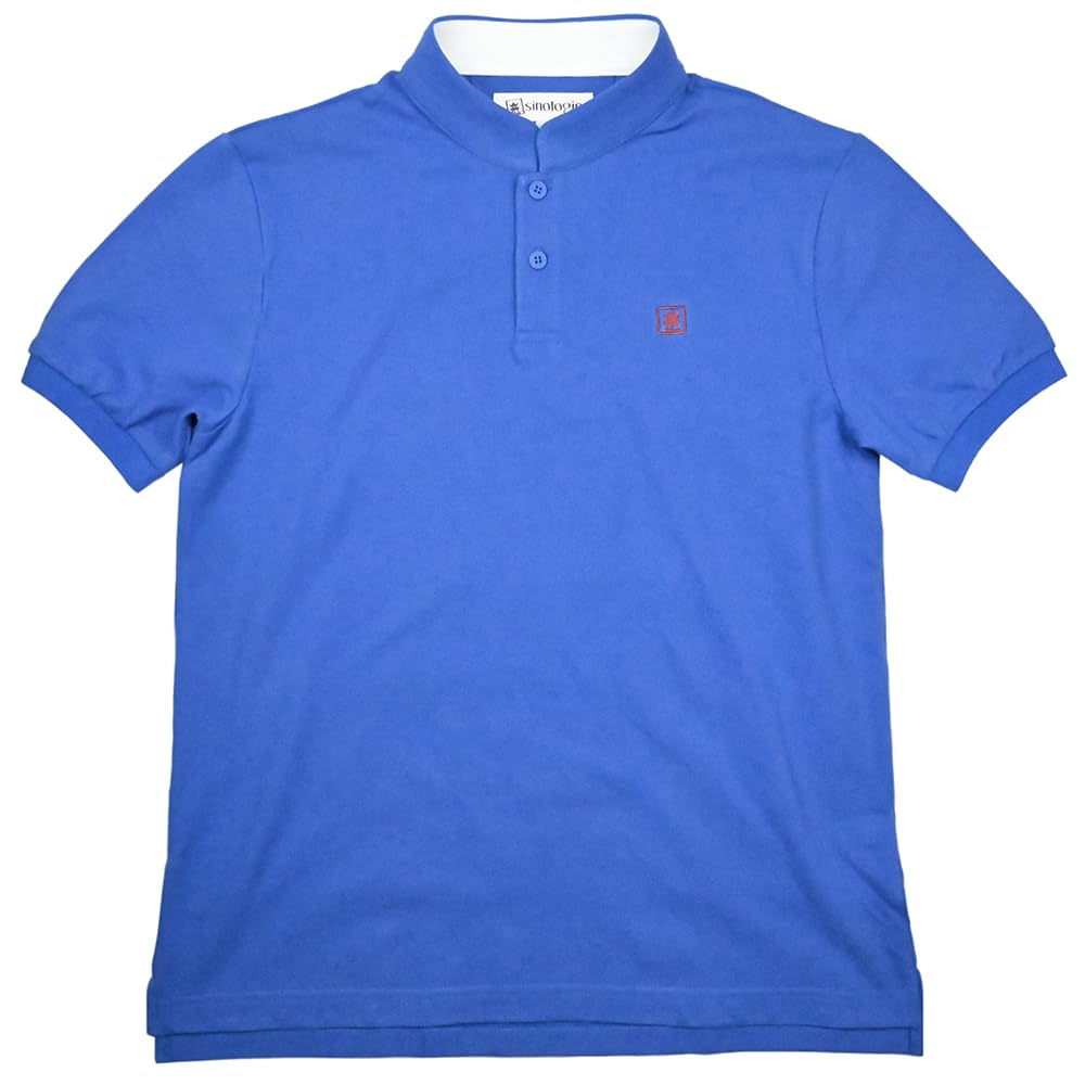 Polo Piquet con Colletto Mao in Cotone Blu, blu, S