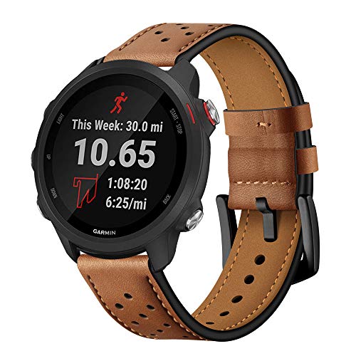 Intoval Compatible with Garmin Forerunner 245 Bands/Forerunner 245/645 Music,20mm Classic Leather Women Men Replacement Sport Band for Garmin Forerunner 245/645 GPS Running Watch.
