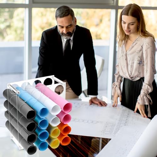 Image of QWORK Clear Acrylic Vinyl Roll Storage Rack - 20-Hole Vinyl Roll Holder for Craft Room,12x10 Inch