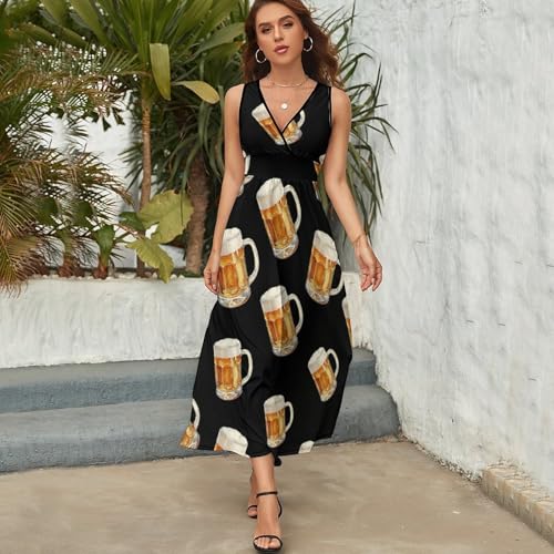 Vintage Beer Mug Sleeveless Maxi Dress for Women V Neck Flowy Sundresses Long Dresses Beach4