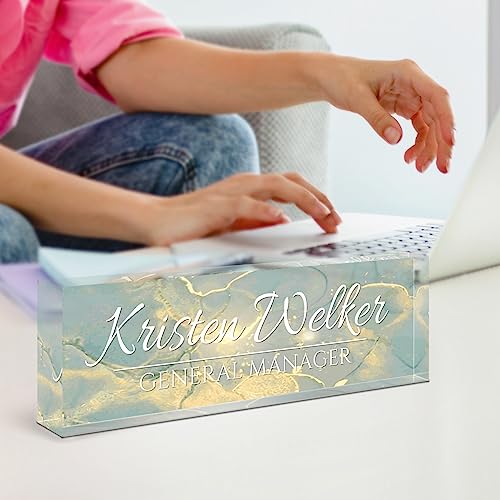 Image of Name Plate for Desk, Desk Name Plate Personalized, Office Decor for Women Men, Acrylic Desktop Accessories, Office Appreciation Gifts for Boss Social Workers Employee Nurse Teacher (Deep Sea)
