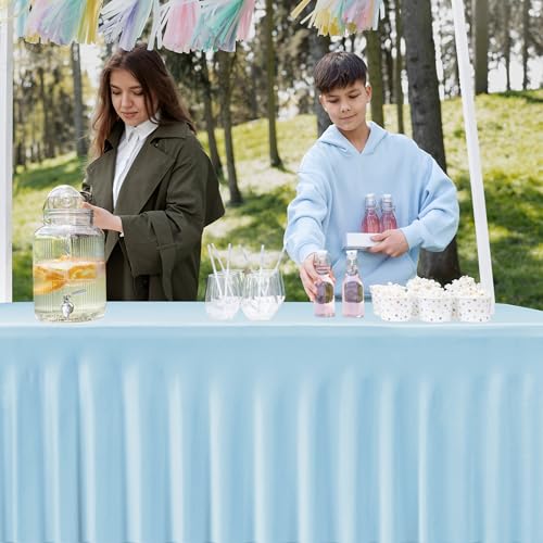 Image of HolidayIdeas Floor Length 8ft Spandex Tablecloth 2 Pack Fitted Stretch Table Skirts 30x96 Inch, Ruffle Design Wrinkle-Free Polyester Table Cover for Weddings Parties Banquets Events,Baby Blue, 2 Pcs