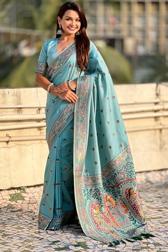 Image of SGF11 Women's Kanjivaram Pure Soft Silk Saree With Unstitched Blouse Piece