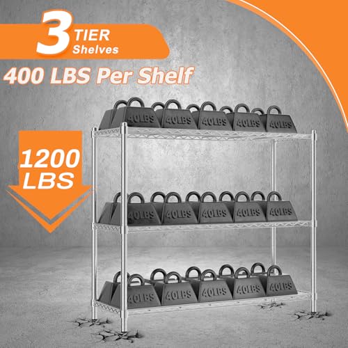 Image of ROOMTEC 3-Tier Wire Shelving Unit,45 inch W*20 inch D*47 inch H,Max Load 1200 lbs